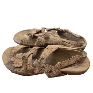 Vionic Womens Paros Cork Leather Tan Strappy Sandals Flat Slingback Size 8 EU 39